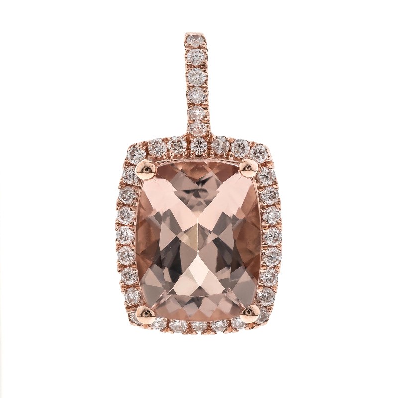 10 Karat Rose Gold Morganite And Diamond Pendant Necklace
