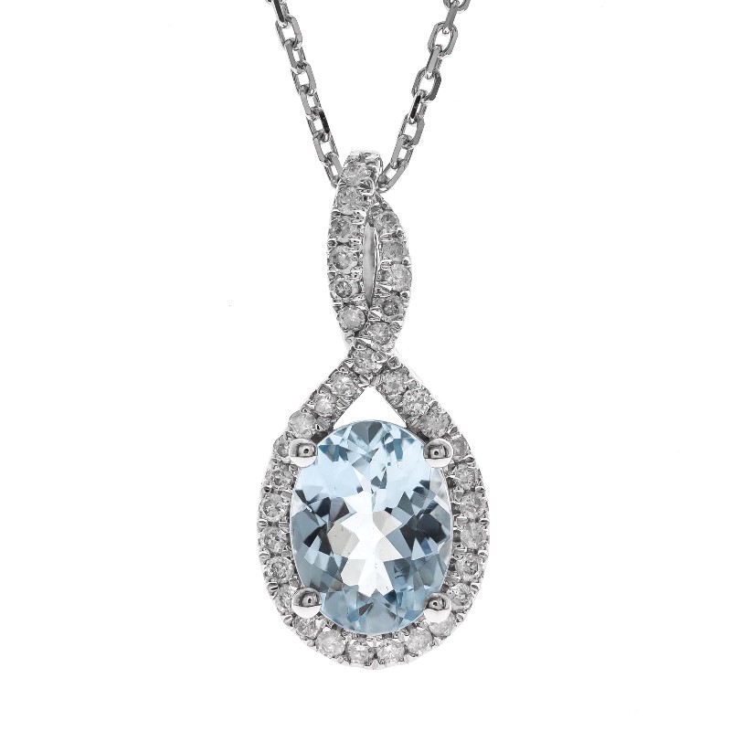 10 Karat White Gold Aquamarine And Diamond Pendant Necklace