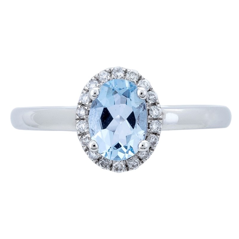 10 Karat White Gold Aquamarine And Diamond Ring 10 Karat White Gold Aquamarine And Diamond Ring