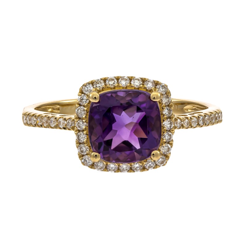 10 Karat Yellow Gold Amethyst And Diamond Ring 10 Karat Yellow Gold Amethyst And Diamond Ring