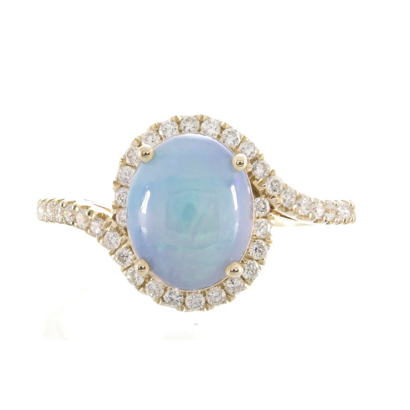 18 Karat Yellow Gold Ethiopian Opal And Diamond Ring 18 Karat Yellow Gold Ethiopian Opal And Diamond Ring