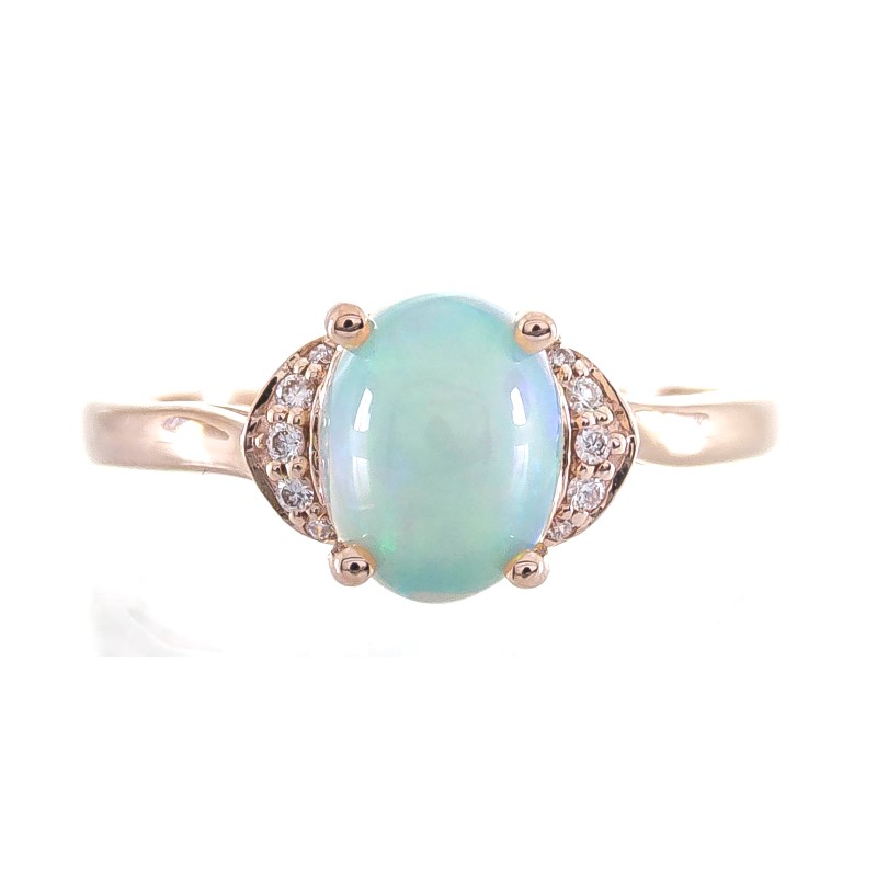 10 Karat Rose Gold Ethiopian Opal And Diamond Ring 10 Karat Rose Gold Ethiopian Opal And Diamond Ring