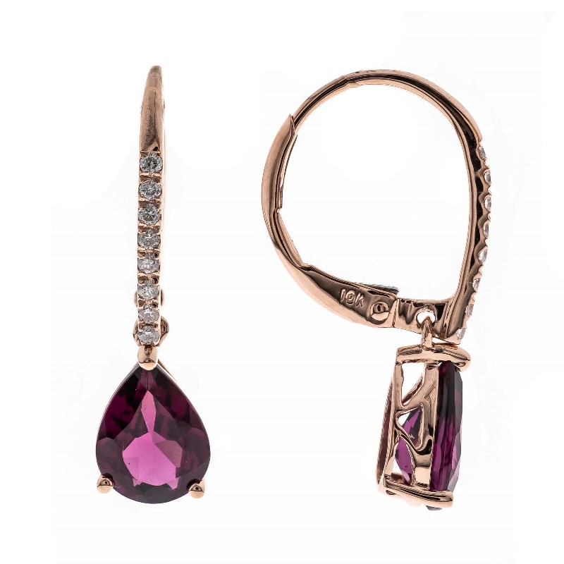 10 Karat Rose Gold Rhodolite Garnet And Diamond Earrings