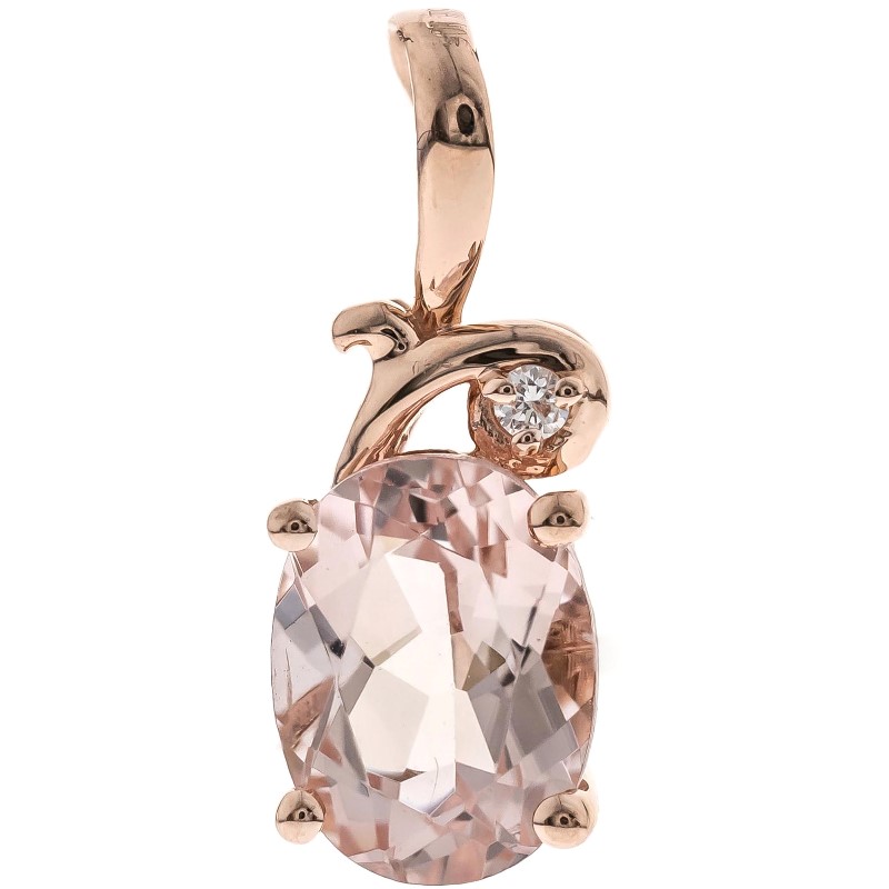 10 Karat Rose Gold Morganite And Diamond Pendant Necklace