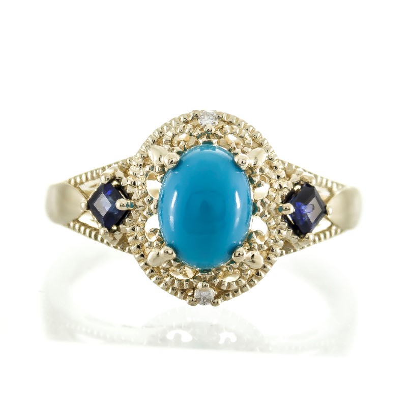 10 Karat Yellow Gold Turquoise Blue Sapphire And Diamond Ring 10 Karat Yellow Gold Turquoise Blue Sapphire And Diamond Ring
