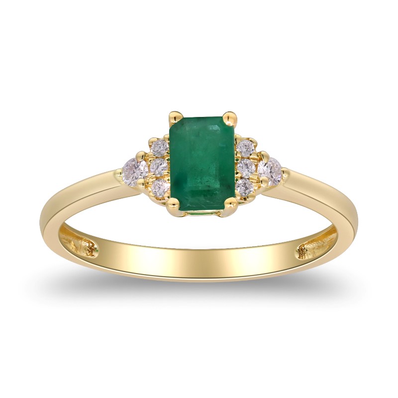 10 Karat Yellow Gold Emerald And Diamond Ring 10 Karat Yellow Gold Emerald And Diamond Ring