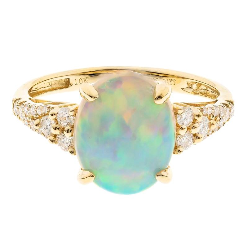 10 Karat Yellow Gold Ethiopian Opal And Diamond Ring 10 Karat Yellow Gold Ethiopian Opal And Diamond Ring