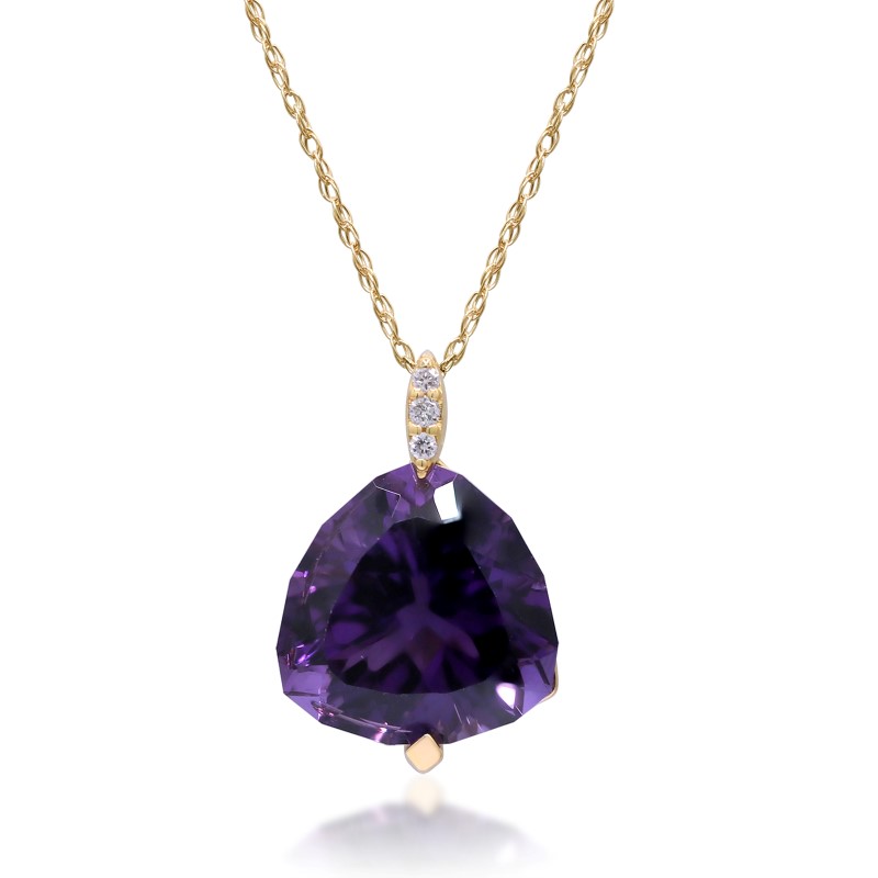10 Karat Yellow Gold Amethyst And Diamond Pendant Necklace 10 Karat Yellow Gold Amethyst And Diamond Pendant Necklace