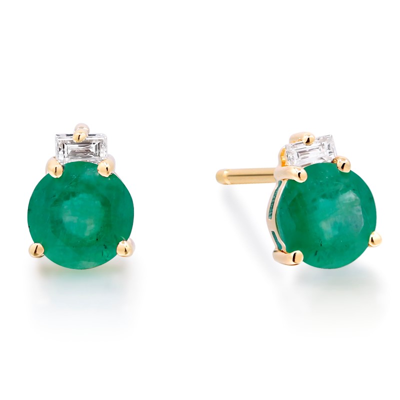 10 Karat Yellow Gold Emerald And Diamond Stud Earrings
