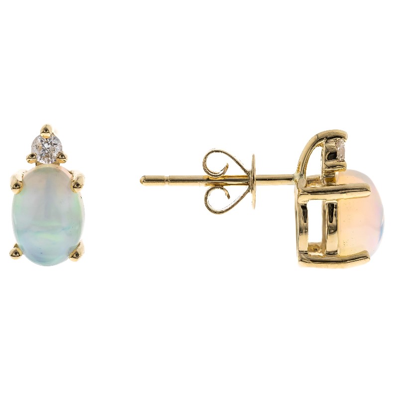 10 Karat Yellow Gold Ethiopian Opal And Diamond Earrings