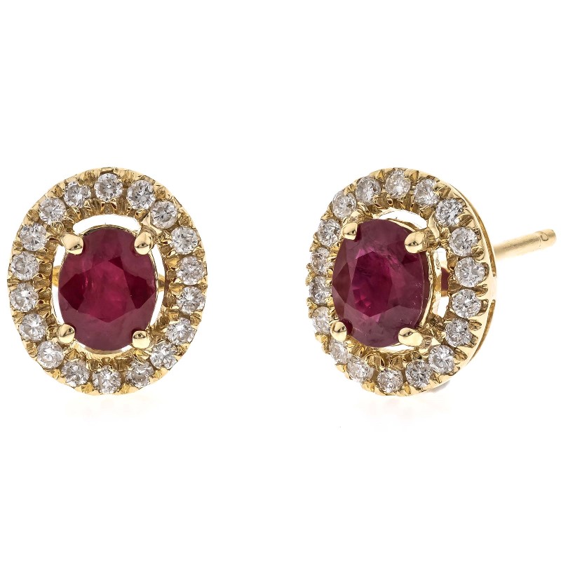 10 Karat Yellow Gold Ruby And Diamond Earrings