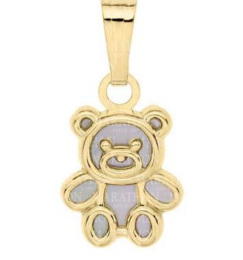 Kiddie Kraft 14 Karat Yellow Gold Teddy Bear Mother Of Pearl Pendant