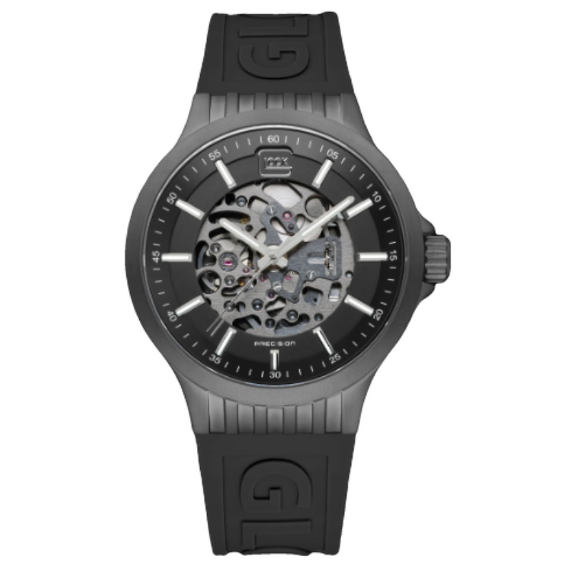 Glock Timepiece Having A Stainless Steel 44 mm Skeleton Back Case With A Black Skeleton Marker Dial And A Sapphire Crystal