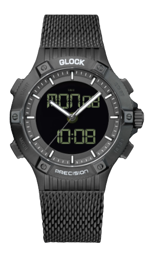 Glock Timepiece Having A Black Stainless Steel 44 mm Case With A Black Marker Digital And Analog Dial And A Sapphire Crystal