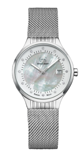 Glock Timepiece Having A Stainless Steel 35 mm Case With A White Mother Of Pearl Diamond Date Dial And A Sapphire Crystal
