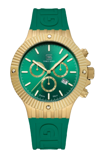 Glock Timepiece Having A Gold Stainless Steel 44 mm Case With A Green Marker Date Dial Having 3 Sub Dials And A Sapphire Crystal