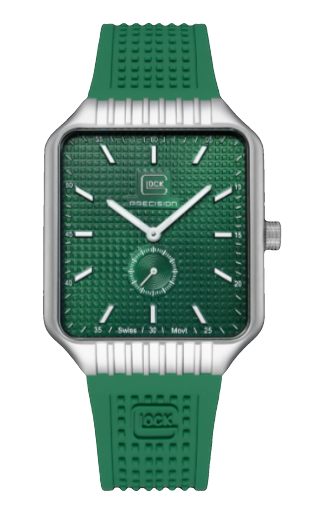 Glock Timepiece Having A Stainless Steel 38 X 48 mm Octagonal Silver Case With A Green Marker Dial Having A Sunken Second Hand With A Sapphire Crystal
