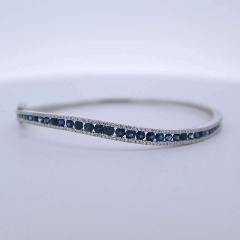 Blue Sapphire And Diamond Wavy Bangle