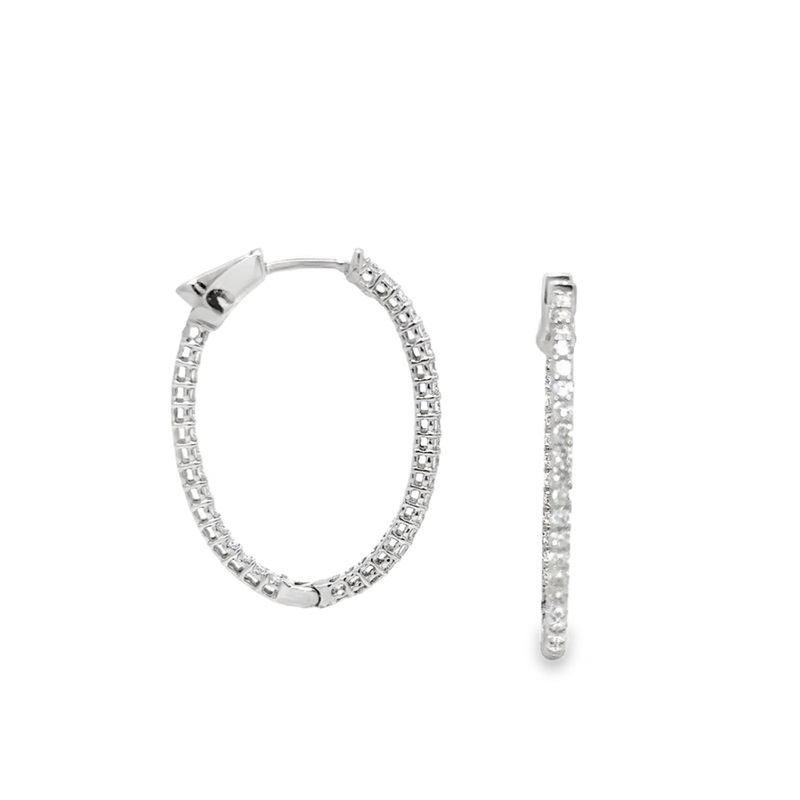 18 Karat White Gold Oval Diamond Inside Out Hoop Earrings