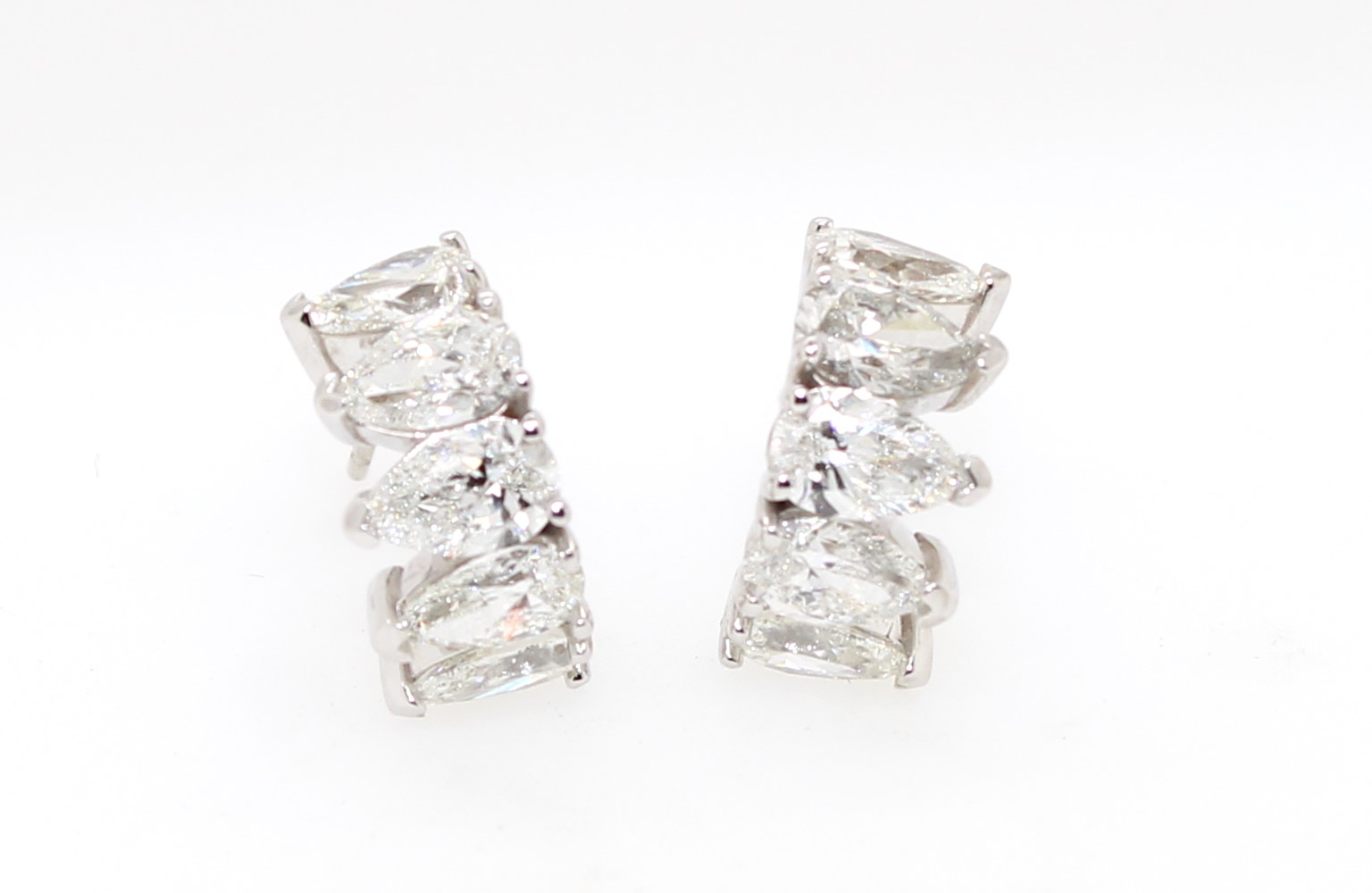 18 Karat White Gold Gia Diamond Half Hoop Earrings 3.24 Carats