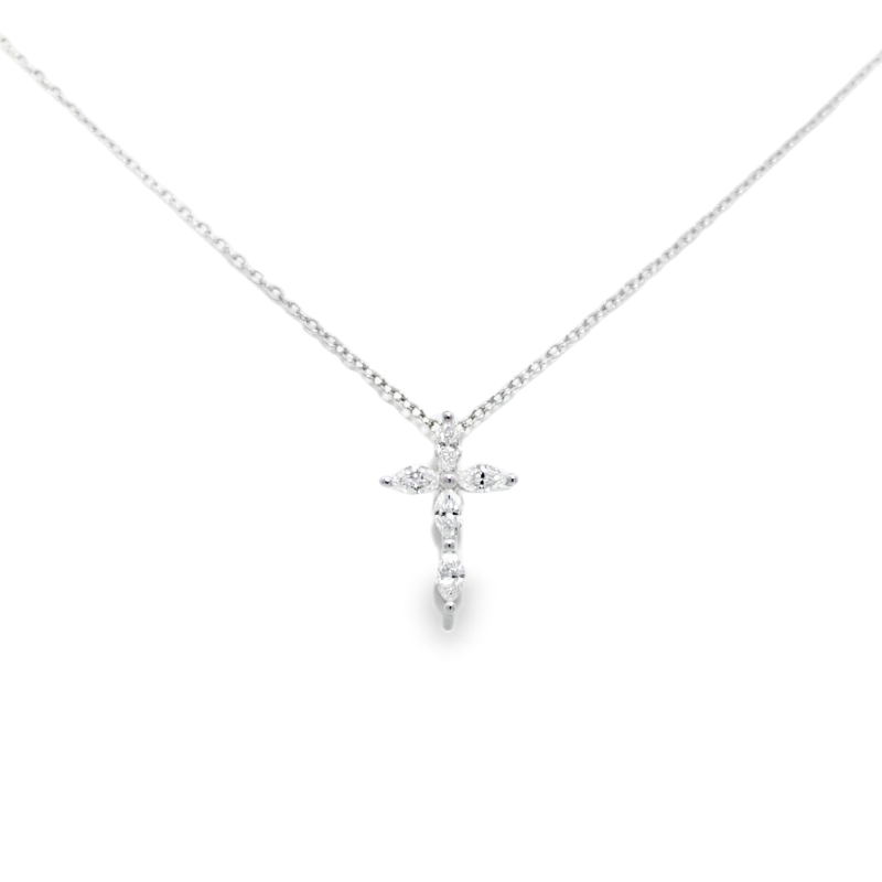 Marquise Cut Diamond Cross Pendant Necklace