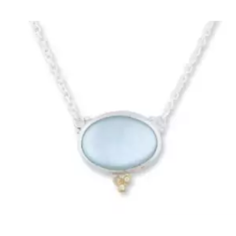 Lika Behar 24K Gold & Sterling Silver Karnak Cabochon Oval Blue Topaz & Mother of Pearl Doublet Necklace