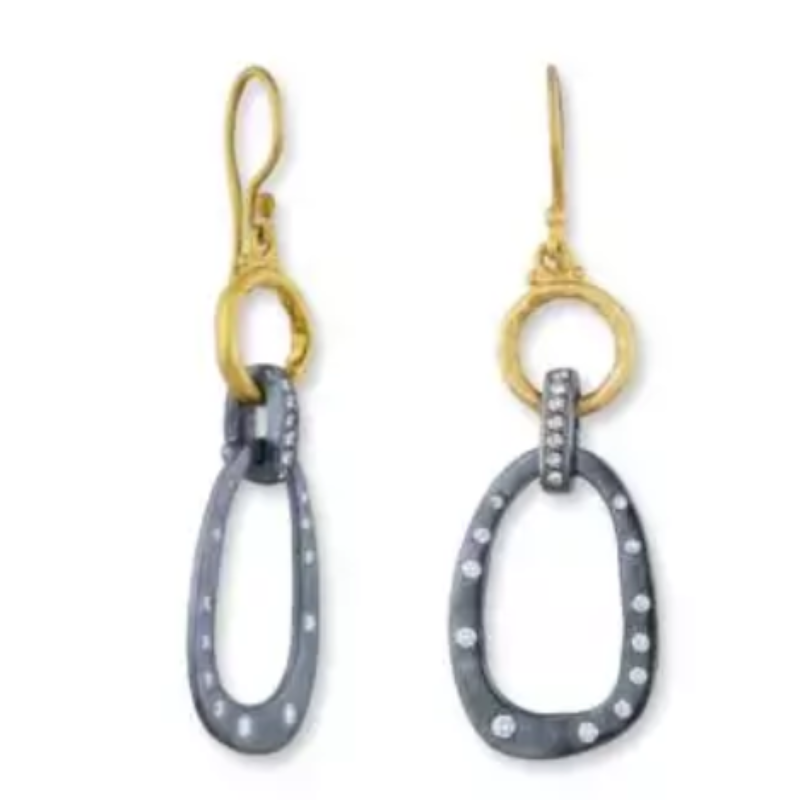 Lika Behar 24K Gold & Oxidized Silver “Keller” Earrings  Diamonds  22K Gold Earwires  38 Diamonds = .55 Carat