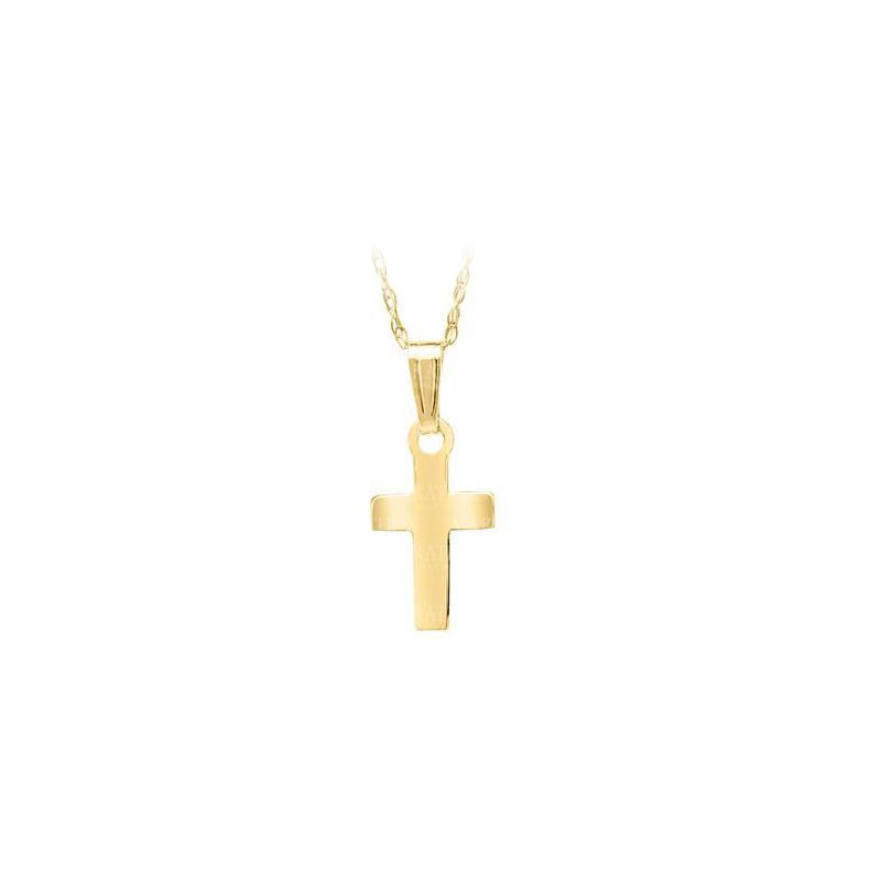 Kiddie Kraft 14 Karat Yellow Gold Plain Cross Pendant Measuring 7X10mm Suspended From A 13" Rope Chain