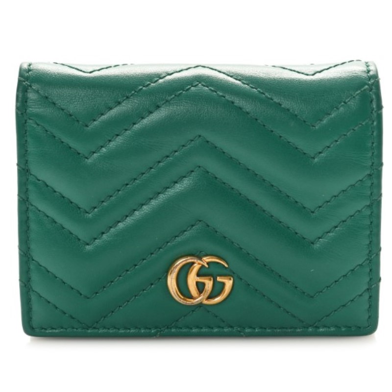 Gucci Calfskin Matelasse GG Marmont Card Case Wallet in Emerald