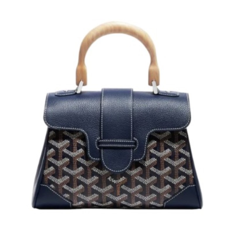 FINAL SALE  Goyard Saigon Souple Mini Bag       Hardware: Palladium  Leather strap and loop fastening system  Inside flat      Pocket  Beech handle  Height of shoulder strap: 46 cm - 56 cm  Height of   the handle(s) : 7 cm  Goyardine Canvas & Chevroches C