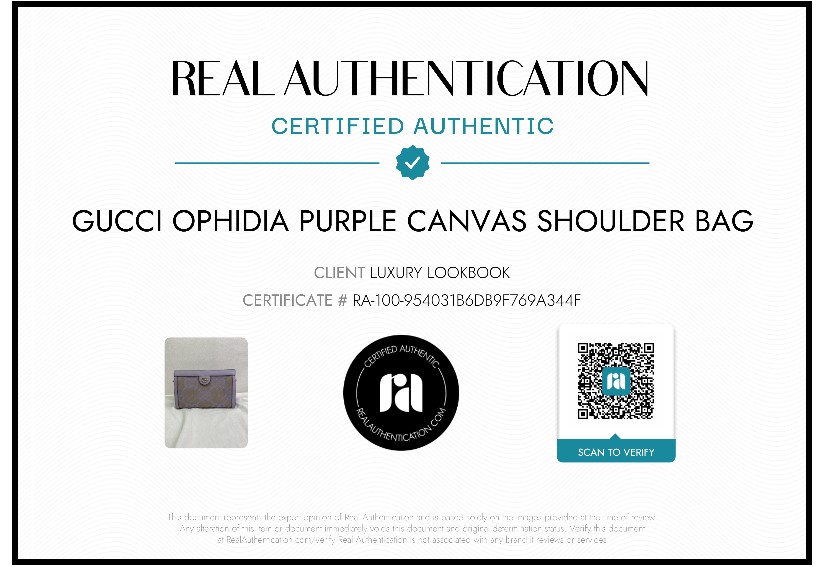 Gucci Purple Ophidia Jumbo GG Canvas Shoulder Bag    Jumbo GG canvas  Purple leather  gold tone hardware  Chain link shoulder strap  Magnetic snap closure  One slip pocket  Canvas lining  Height: 7”  Width: 10”  Depth: 3”                    *Has dus