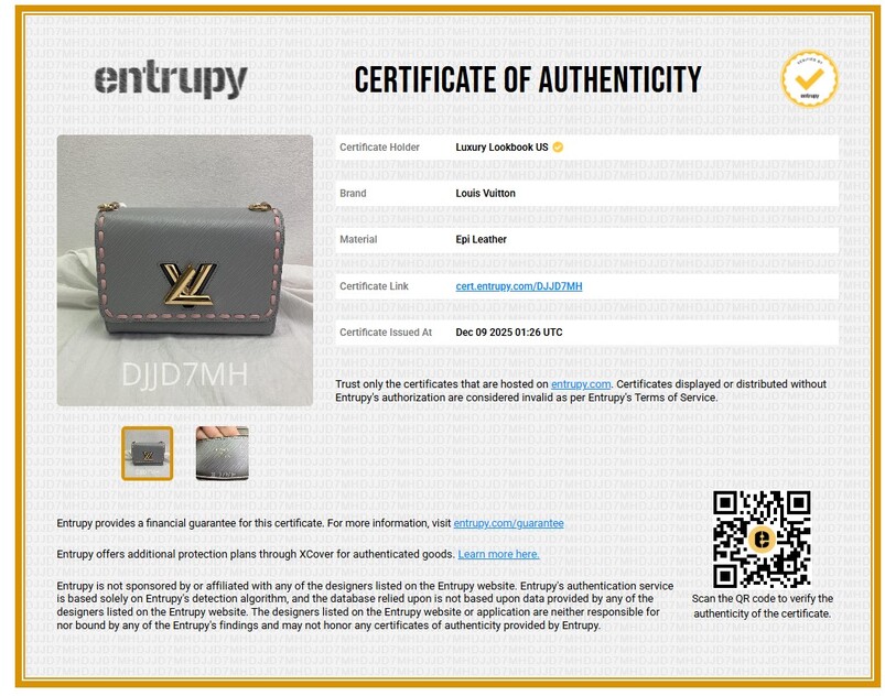 Louis Vuitton Twist Capsule Collection Stitched Crossbody Bag  Epi grained grey leather  Epi grained pink leather trim  Cowhide leather  lining  Gold colored hardware  LV twist lock  Inside flat back pocket  Removable mirror  Removable strap