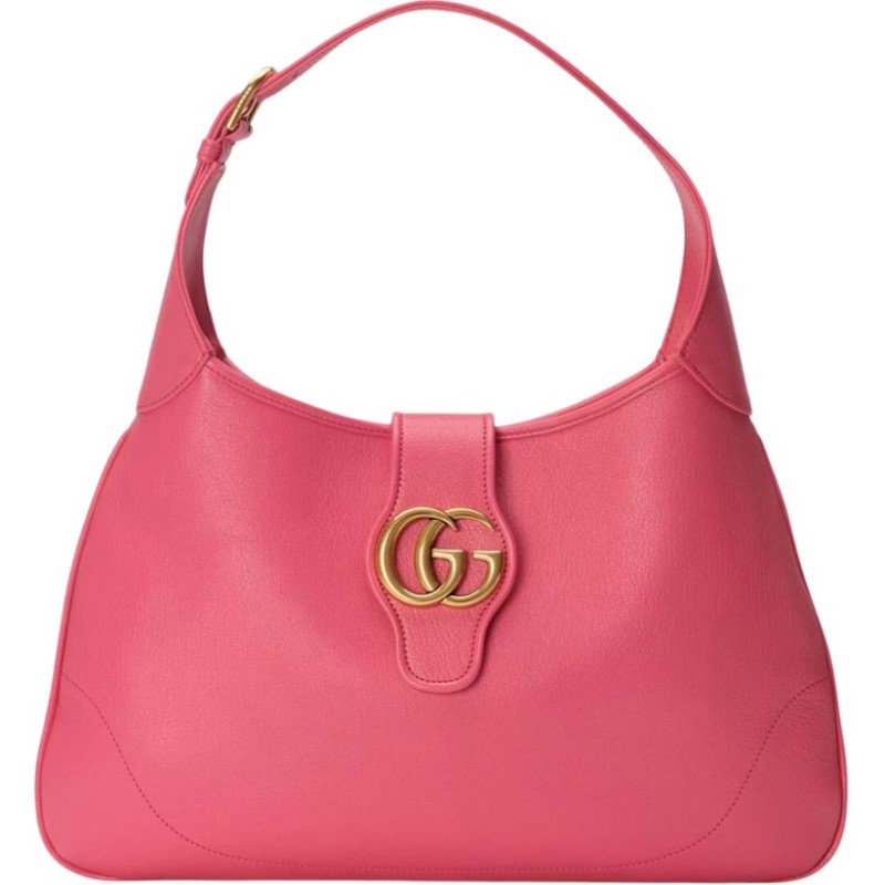 FINAL SALE Gucci Aphrodite Medium Shoulder Bag  Pre-Fall 2023 Collection  Pink soft leather  Shiny gold tone hardware   Microfiber lining with a suede-like finish  1 inside zipper pocket  additional  adjustable shoulder strap with buckle closure  adjustab