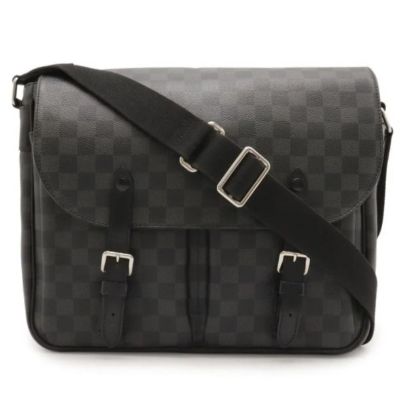 FINAL SALE Louis Vuitton Damier Graphite Christopher Messenger Bag    Damier Graphite coated canvas with leather trim  Silvertone hardware  Five   Flat pockets and two pen holders  Single flat adjustable canvas shoulder   strap  23