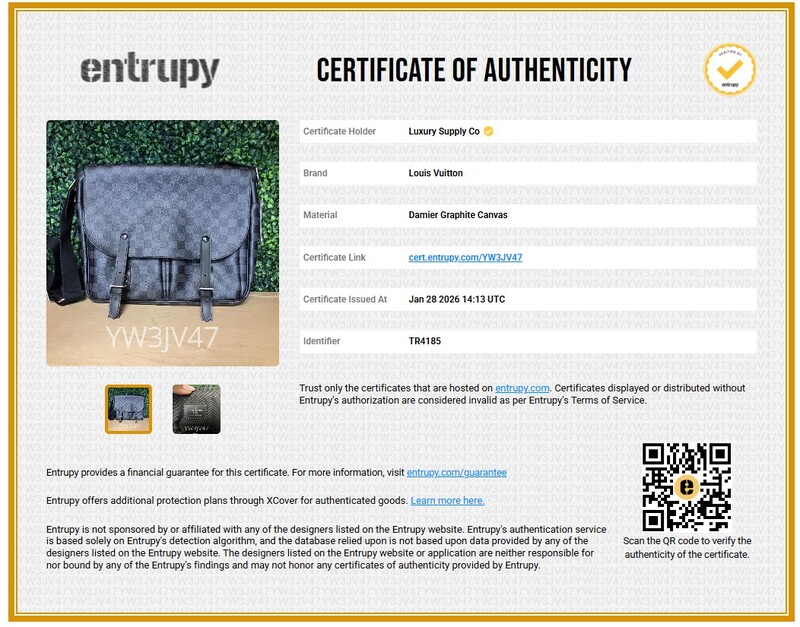 Louis Vuitton Damier Graphite Christopher Messenger Bag    Damier Graphite coated canvas with leather trim  Silvertone hardware  Five   Flat pockets and two pen holders  Single flat adjustable canvas shoulder   strap  23" adjustable drop   Flap top with t