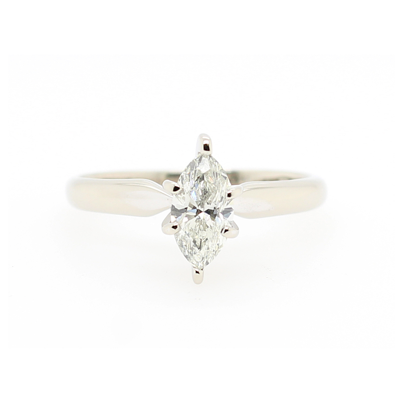 14 Karat White Gold Marquise Cut Diamond Solitaire Ring Weighing ..41CT SI2-G