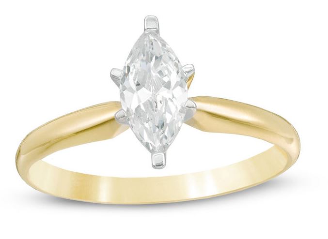 14 Karat Yellow Gold  Diamond Solitaire Ring Having 1 Marquise  Cut Diamond Prong Set Weighing .41 Carat And Graded I1 J