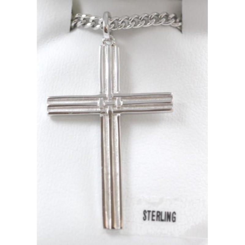 Sterling Silver Cross Pendant On 24