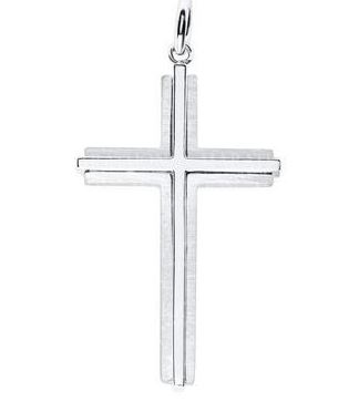 Sterling Silver Polished-Satin Cross Pendant On A 24" Stainless Curb Link Chain