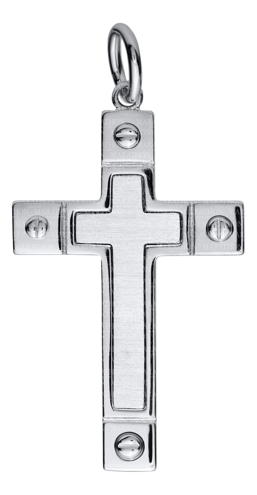 Sterling Silver Large Satin And Polished Cross With Rivets On 24 Inch Chain