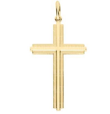 14 Karat Yellow Gold Filled Polished Raised Cross Pendant On A 24" Stainless Yellow Curb Link Chain