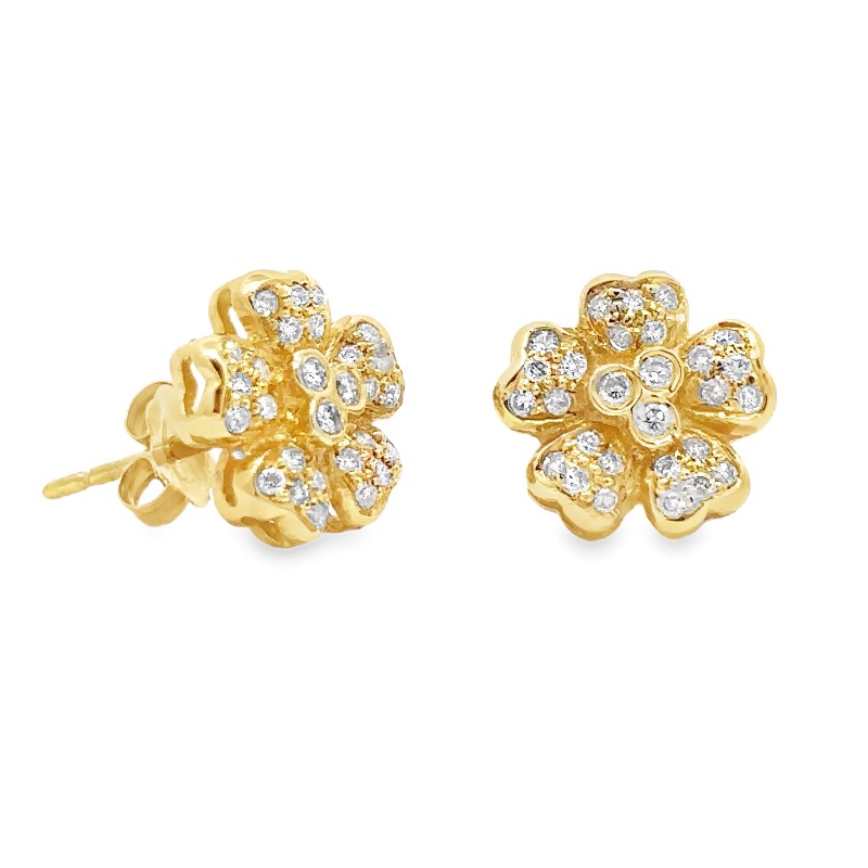 Estate 14 Karat Yellow Gold Flower Diamond Earrings