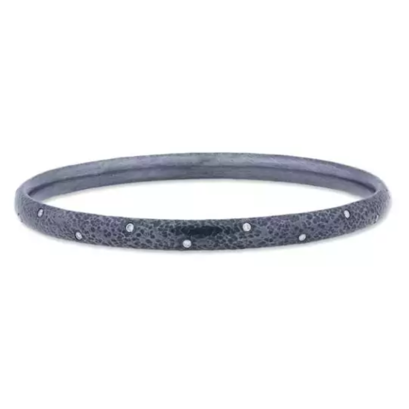 Lika Behar Oxidized Silver “Midnight” Round Hammered Bracelet  Diamonds  6 Mm Pls Use Our Bangle Sizer  Solid 20 Diamonds = .30 Carat