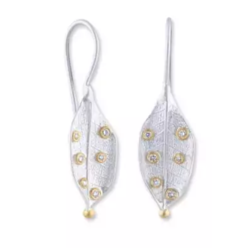 Lika Behar 24K Gold & Sterling Silver “Machka Park” Earrings With Diamonds Set In 24K Gold Bezels   12 Diamonds = .16 Carat