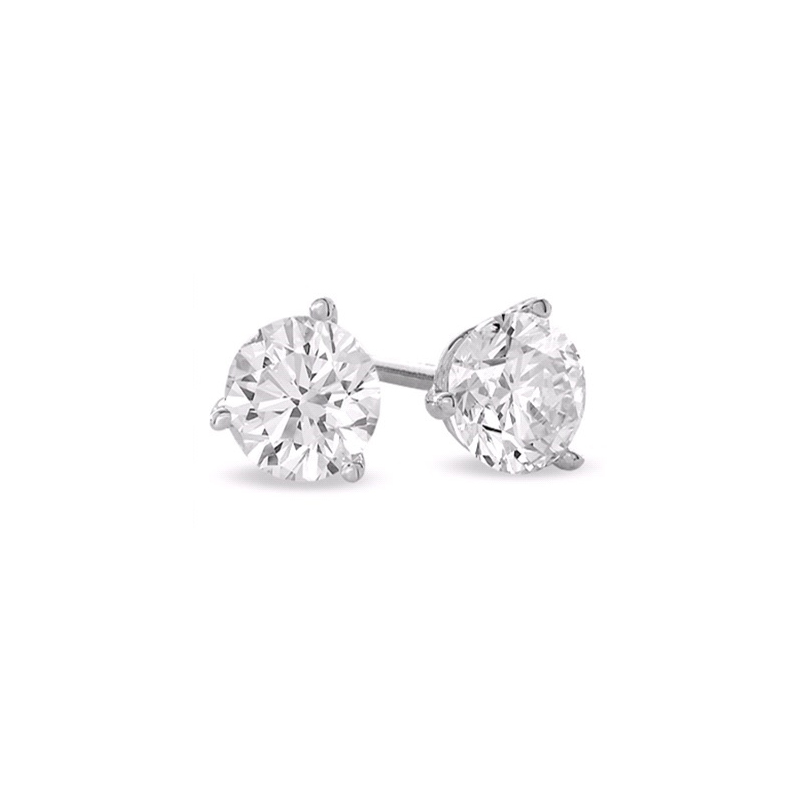 Platinum Round Brilliant Cut Diamond Solitaire Earrings Having A Total Weight Of 1.05 Carat Graded G-H For Color And SI1-2 For Clarity