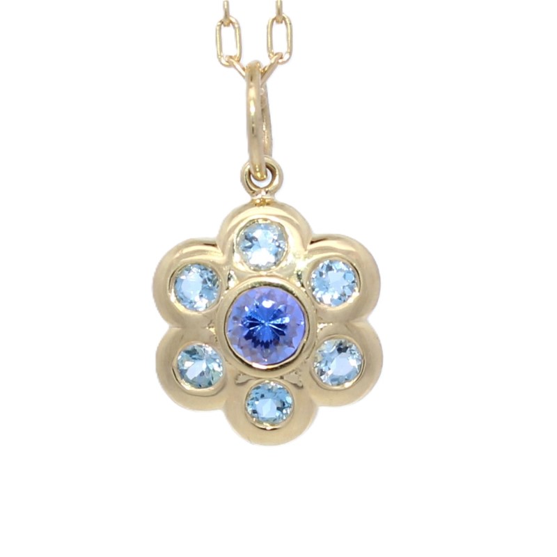 Lauren K 18 Karat Yellow Gold Tanzanite And Aquamarine Flower Necklace 18 Inches From The Classic Collection