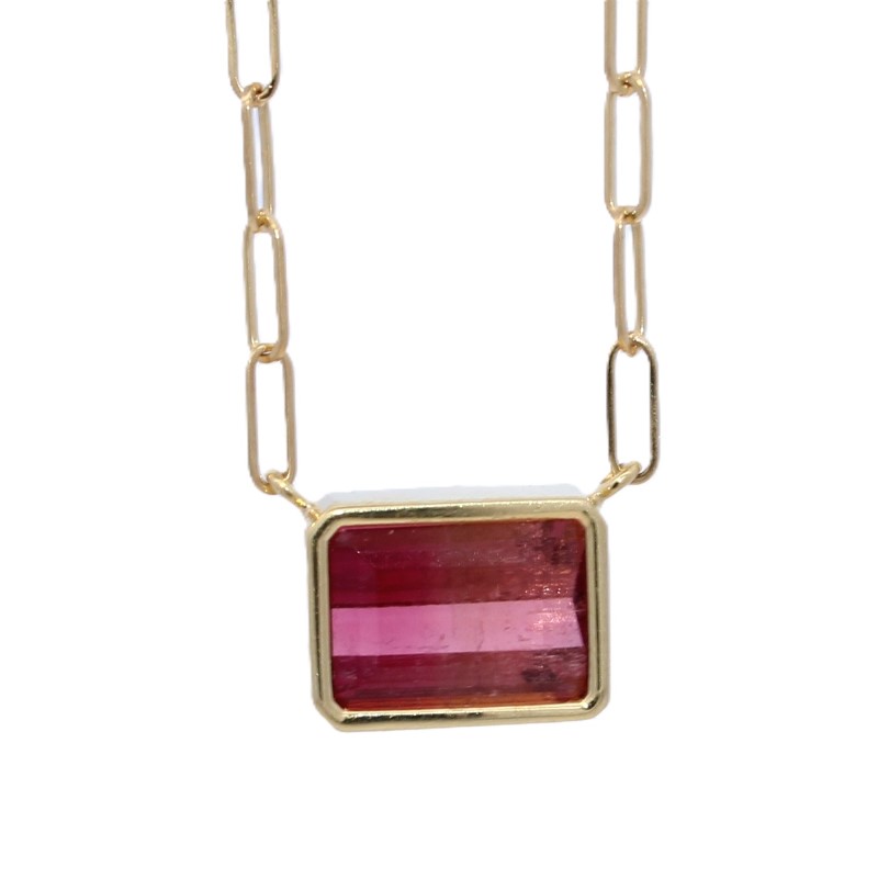 Lauren K 18 Karat Yellow Gold Pink Tourmaline Necklace From The Bea Collection 18 Inches