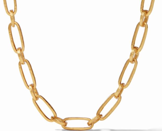 Julie Vos 24K gold plated "Palladio Link Necklace" Shimmering lightly hammered oval links finished with a toggle closure