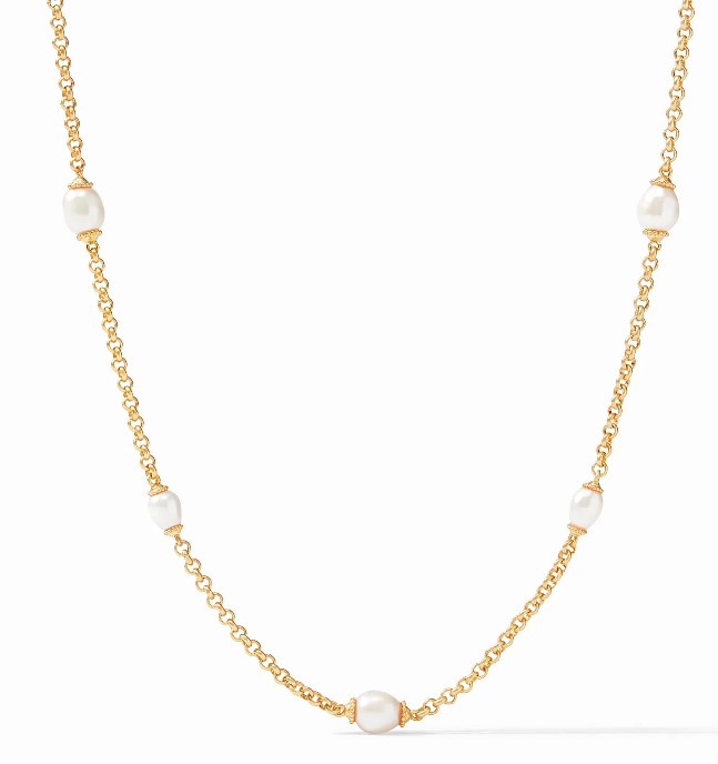 Julie Vos 24 Karat Gold Plated Marbella Pearl Station Necklace 38 Inches