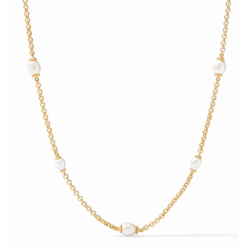 Julie Vos 24 Karat Gold Plated Marbella Pearl Station Necklace 38 Inches